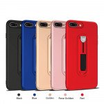 Wholesale iPhone 8 Plus / 7 Plus Runner Slide Stripe Finger Holder Stand Case (Black)